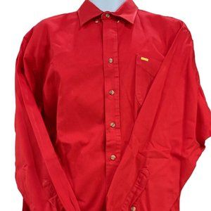 Gold 24K Men’s Button down Western Shirt-Large RED
